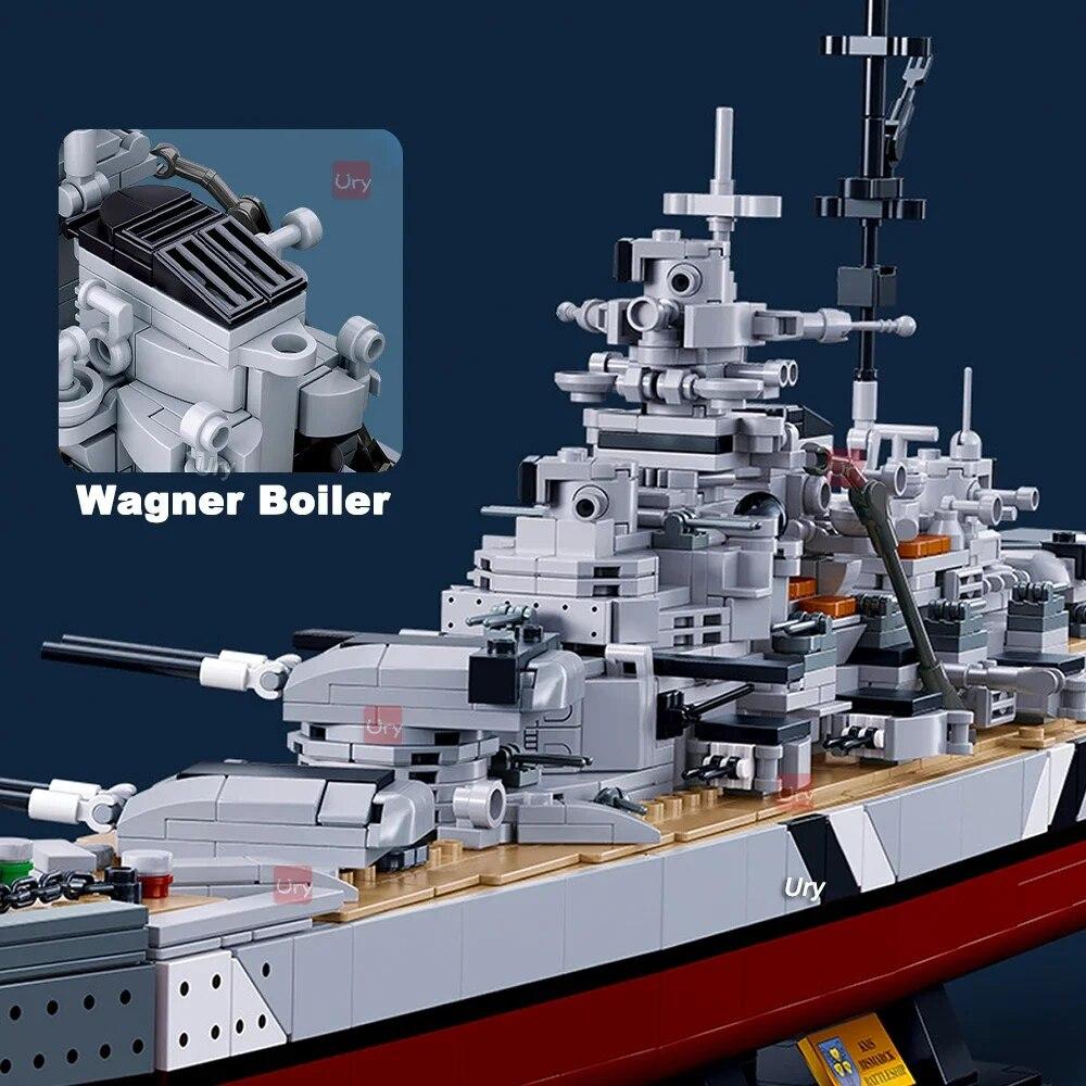WW2 Military Warships KMS 2in1 Bismarck Battleship Fleet Collection Building Blocks Classic Model Toy for Kids Boy Gift