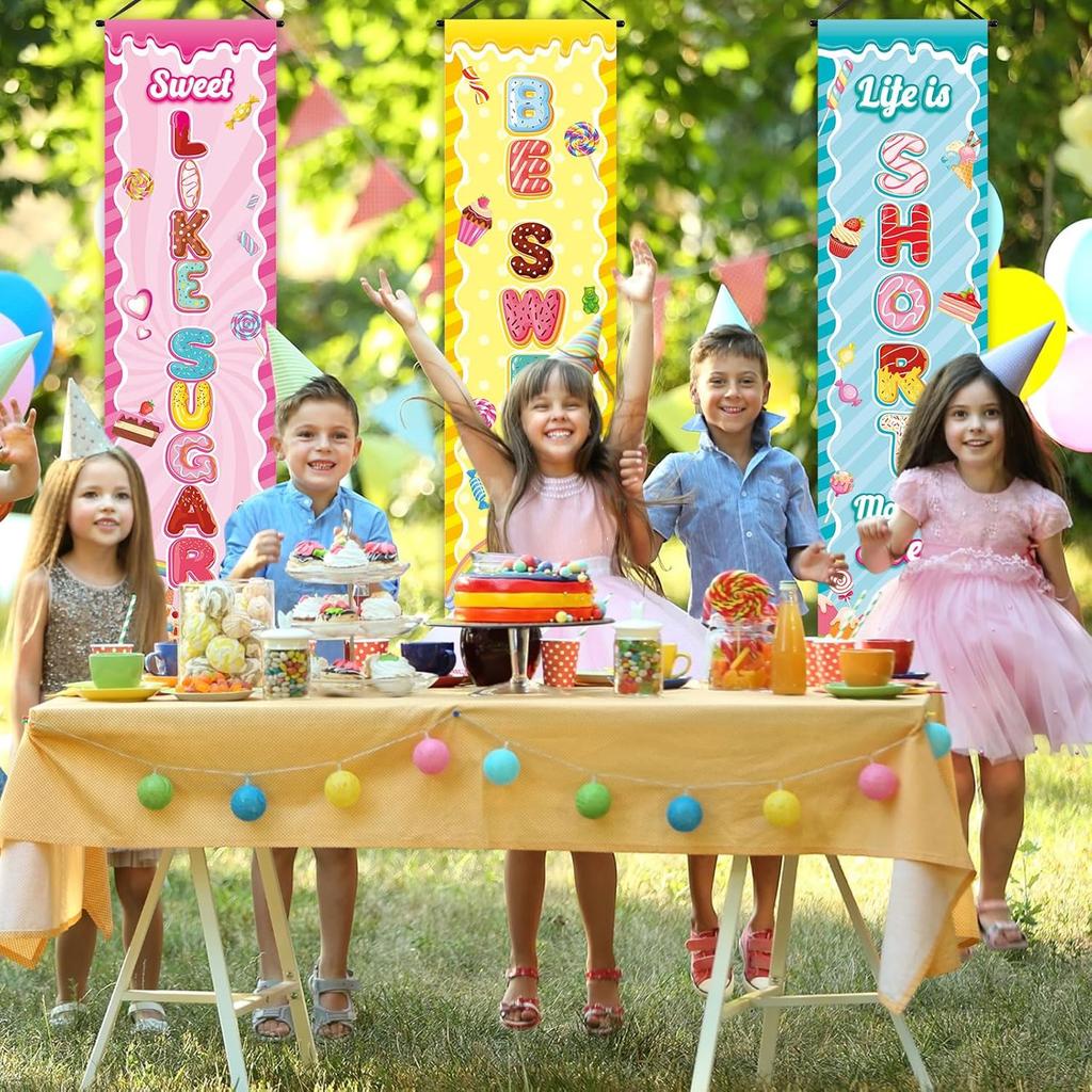 3 шт. Декорации для вечеринки Candyland Сладкие баннеры-конфеты Донат Леденец Вывеска на крыльцо Флажки Candyland для подвешивания Реквизит для фото Фоны Товары для улицы