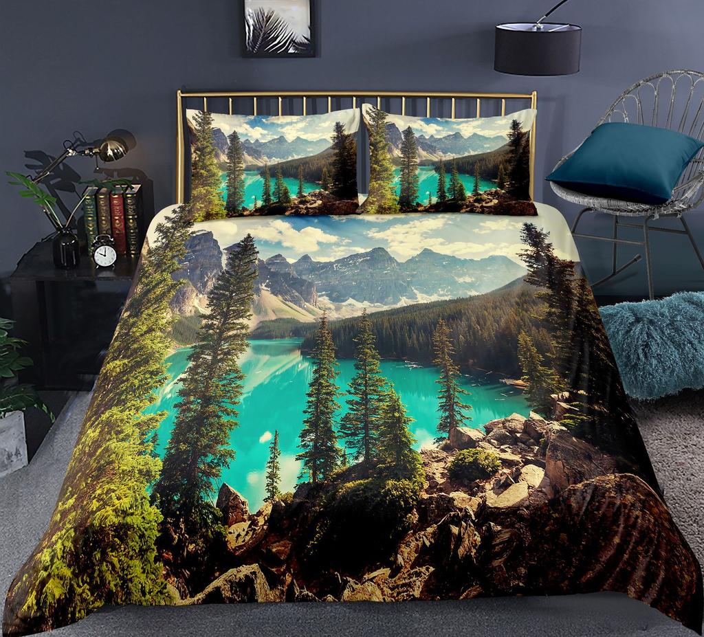 Комплект пододеяльников Nature Waterfall Flowing Down The Rocks Cascade Valley Image Декоративный комплект постельного белья из полиэстера с наволочкой