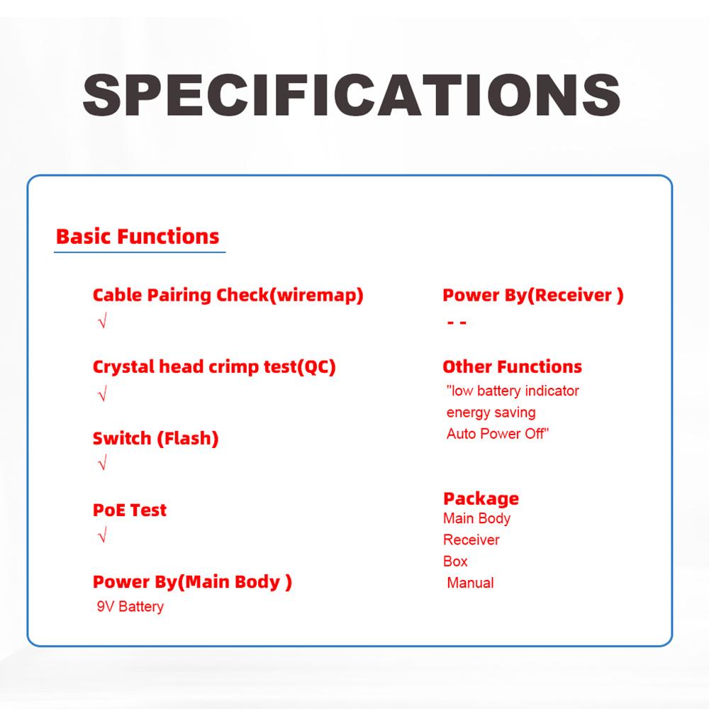 ET605 Тестер кабельных портов Проверка сопряжения кабелей Переключатель Flash POE Выдерживаемое напряжение полярности 60 В с