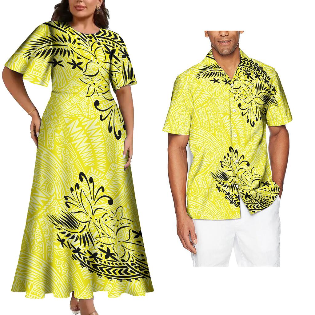 Couple Matching Outfits Women Two Piece Set Evening Dresses Match Man Shirts Customized Polynesian Samoa Tribal Couple Outfits