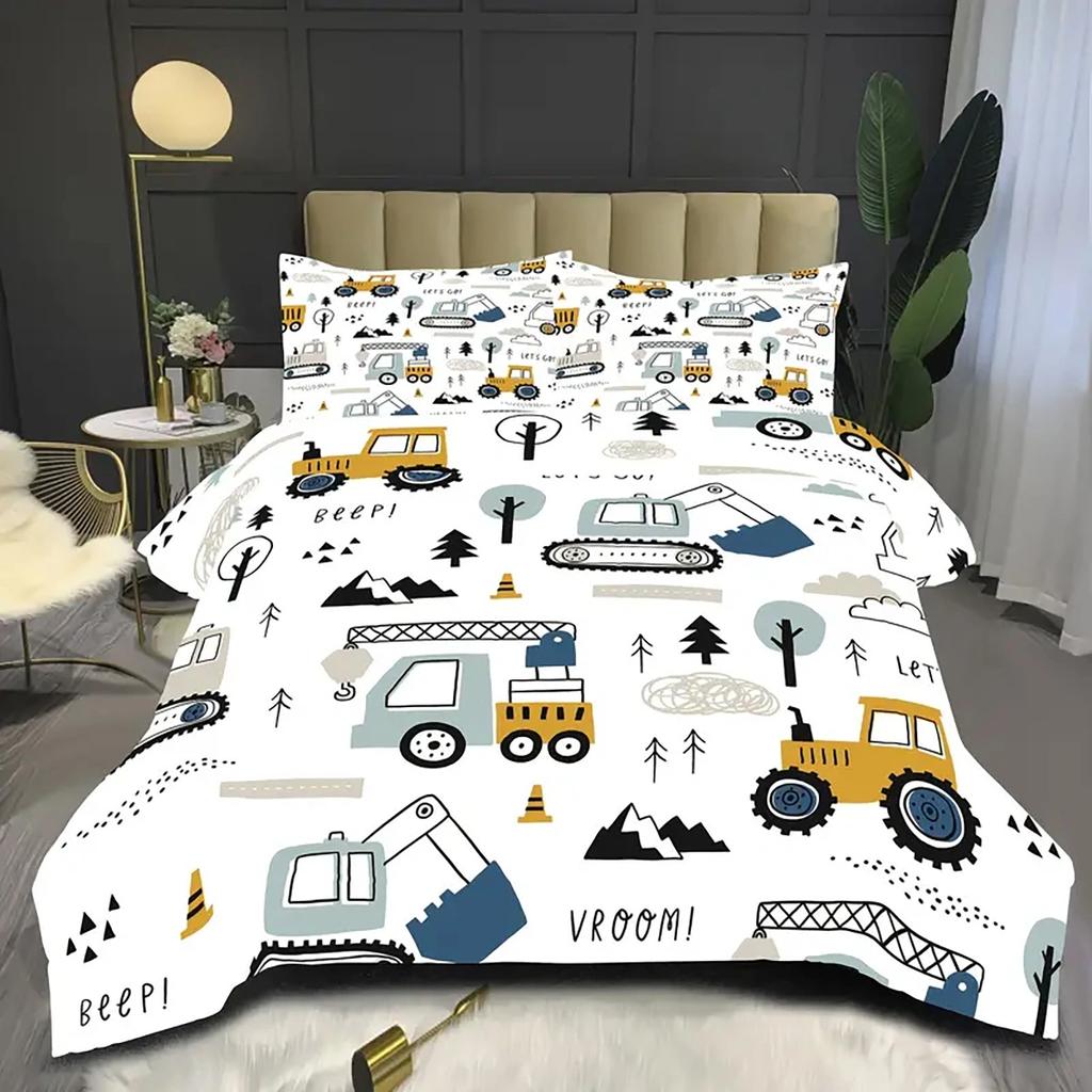 3pcs Cute Car Duvet Cover Set King Size, truck tractor bedding set for teenagers, Bedding Set for Bedroom,Hotel