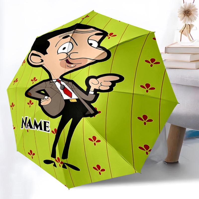 1PC Mr. Bean Custom Name Automatic Open/Close, 8-Rib Durable Frame Compact Travel Umbrella for Men & Women D1222025