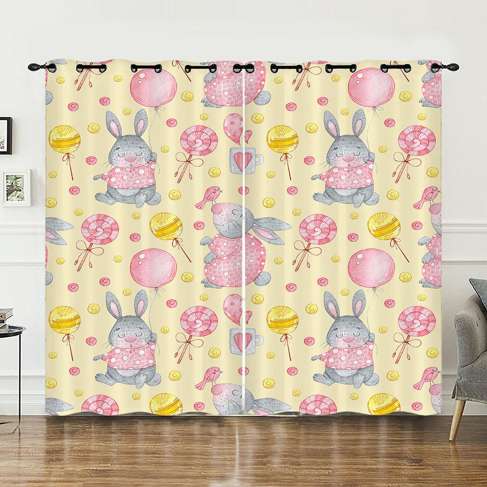 Curtain Rabbit Animal Illustration Curtain Digital Printing Blackout Curtain No Punching