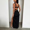 Европейское и американское летнее сексуальное однотонное облегающее платье без рукавов с разрезом на спине