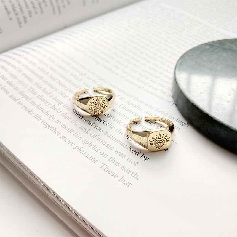 ANENJERY Золотые кольца с нижним сердечком для женщин, простое индивидуальное регулируемое кольцо с цирконом, ретро-ювелирные изделия