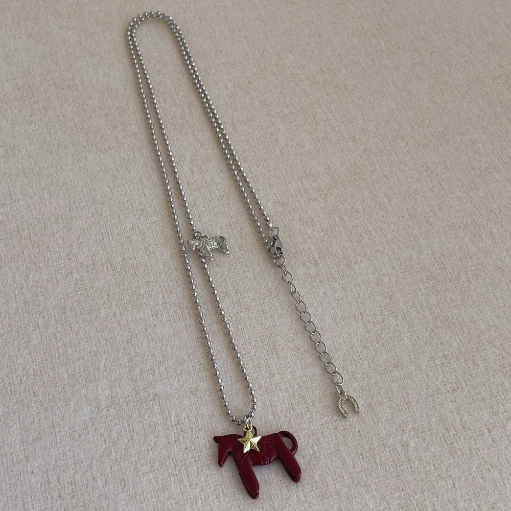 Silver Plated Beads Chain Chain Choker Korean Style Sweater Chain Fashion Horse Necklace  Women