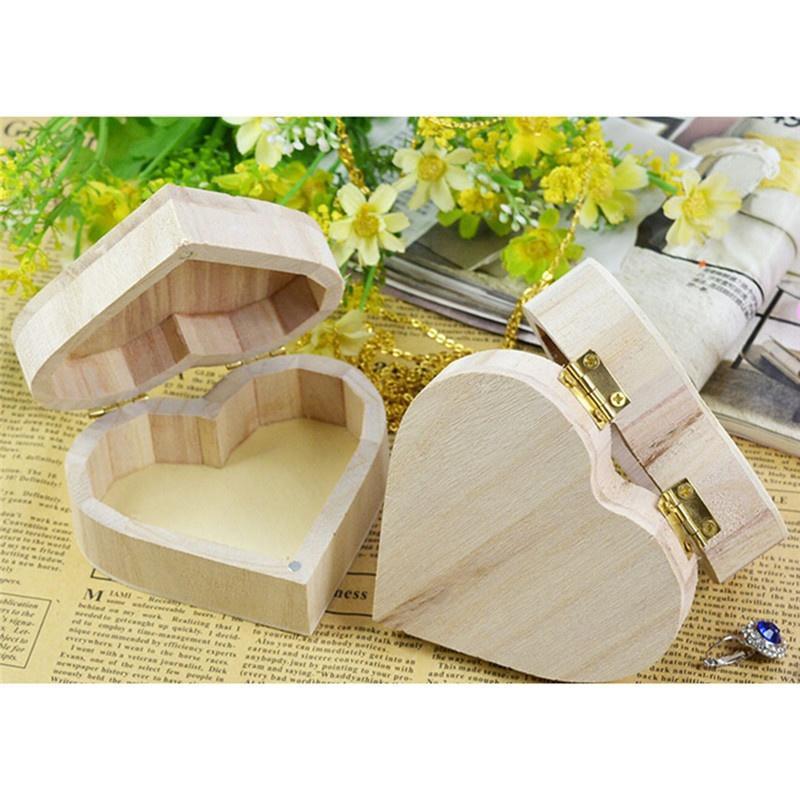 Storage Boxes Bins Heart Shape Wood Box Jewelry Box Home Storage Bin Earrings Ring Case