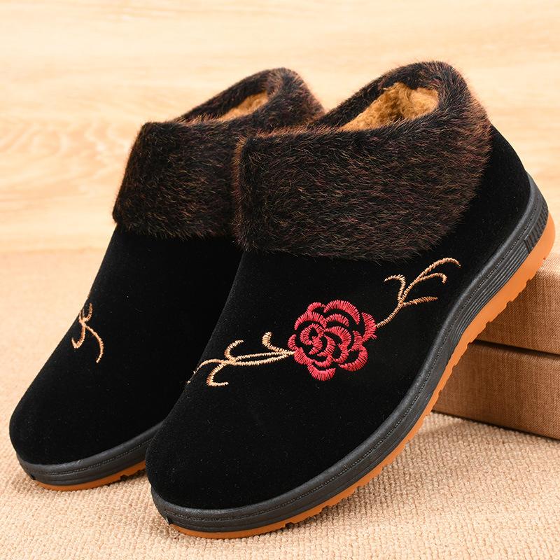 Женская обувь Зимняя обувь для пожилых Хлопковая обувь Женская Бархатная Теплая Обувь для пожилых Мягкая подошва Бабушкина Хлопковая обувь