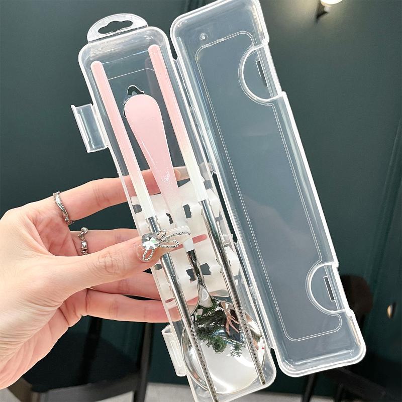 Портативный набор столовых приборов из нержавеющей стали Ложка Палочки для еды Студенческий Дорожный Портативный набор столовых приборов в корейском стиле с коробкой Кухонный инвентарь