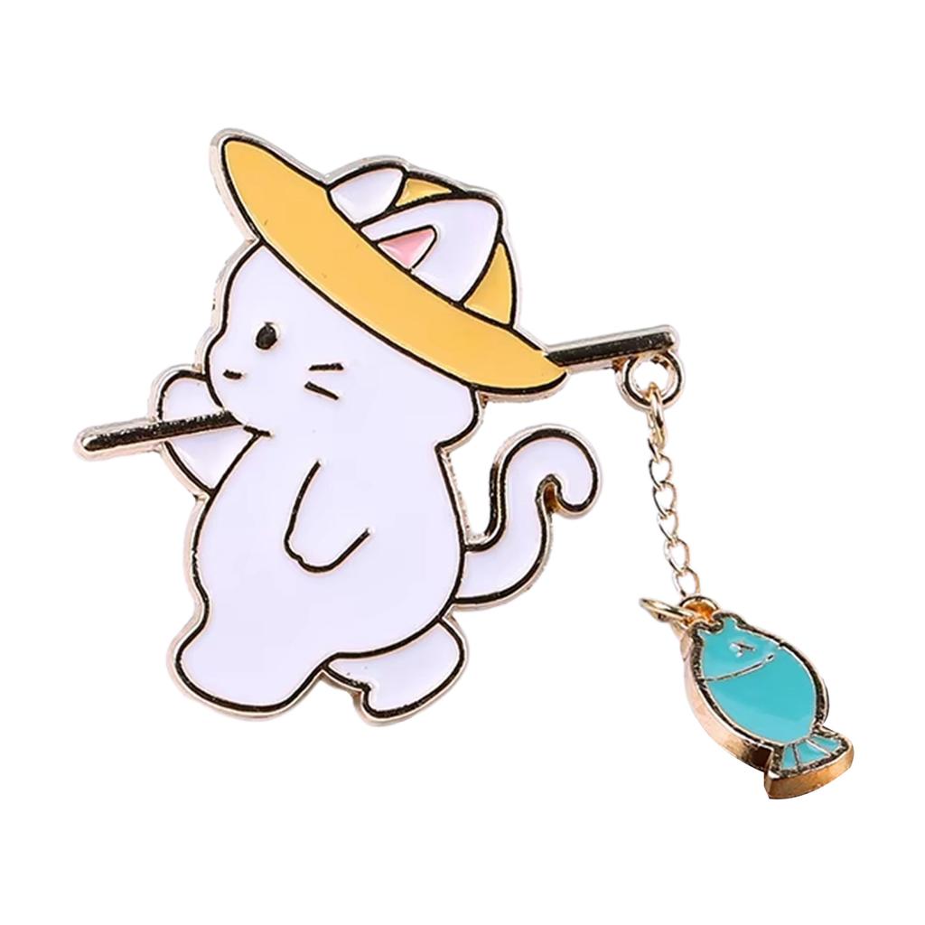 Cute Kitten Fishing Enamel Brooch Durable Metal Pin Compact 3.5x4.5cm Jewelry Gift For Children And Animal Lovers