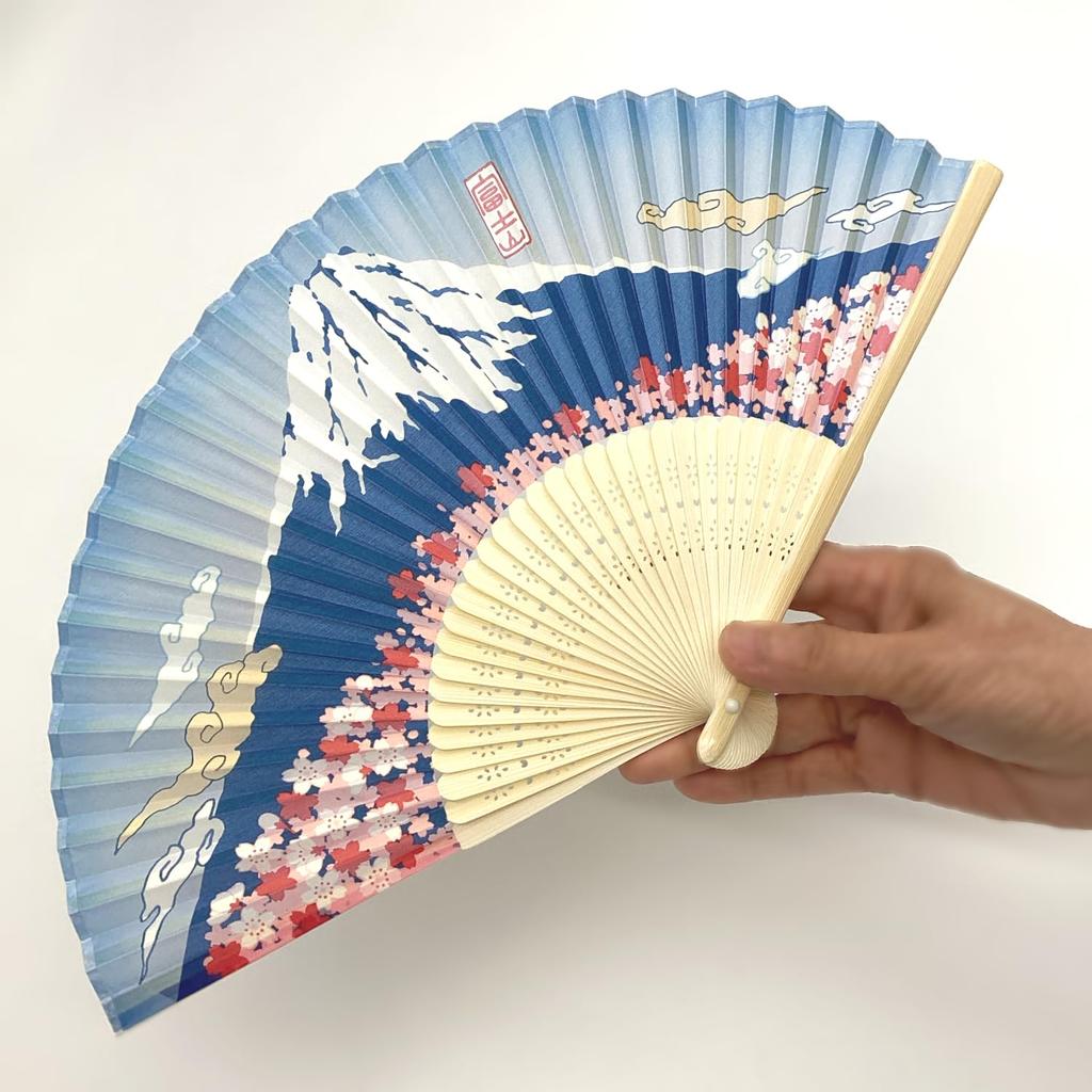 Kyosuke Silk Folding Fan with Cherry Blossom and Fuji and Souvenir from Japanese Gift Pouch, Mt. Design, Approx. 21cm, Men's Women's, Overseas, Goods,