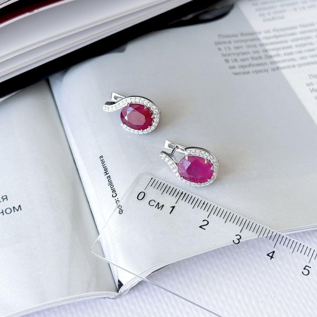 Серебряные серьги с натуральным рубином 8.025ct, фианитами (2165200)