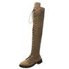 European & American Style Lace-Up Over-the-Knee Round Toe Long Boots for Women, Large Size 43, Autumn/Winter 2020.