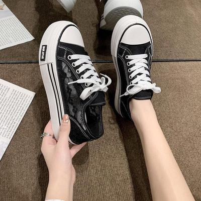 Весна и лето Новые тонкие дышащие парусиновые туфли Женская обувь Летние сетчатые туфли для досок на платформе Сетчатая поверхность Сетчатая поверхность