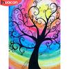 HUACAN Краска с бриллиантами Пейзаж Дерево Алмазная картина Полный круглый пейзаж Картина из горного хрусталя Мозаика Цветы