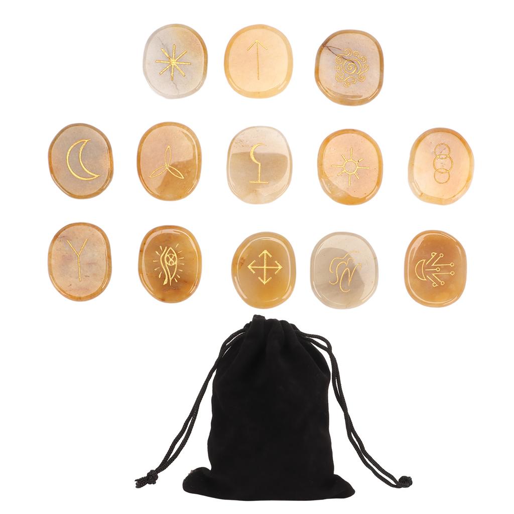 13PCS Symbol Rune Stones with Cloth Bag Engraving Rune Stone for Divination Yoga Meditation