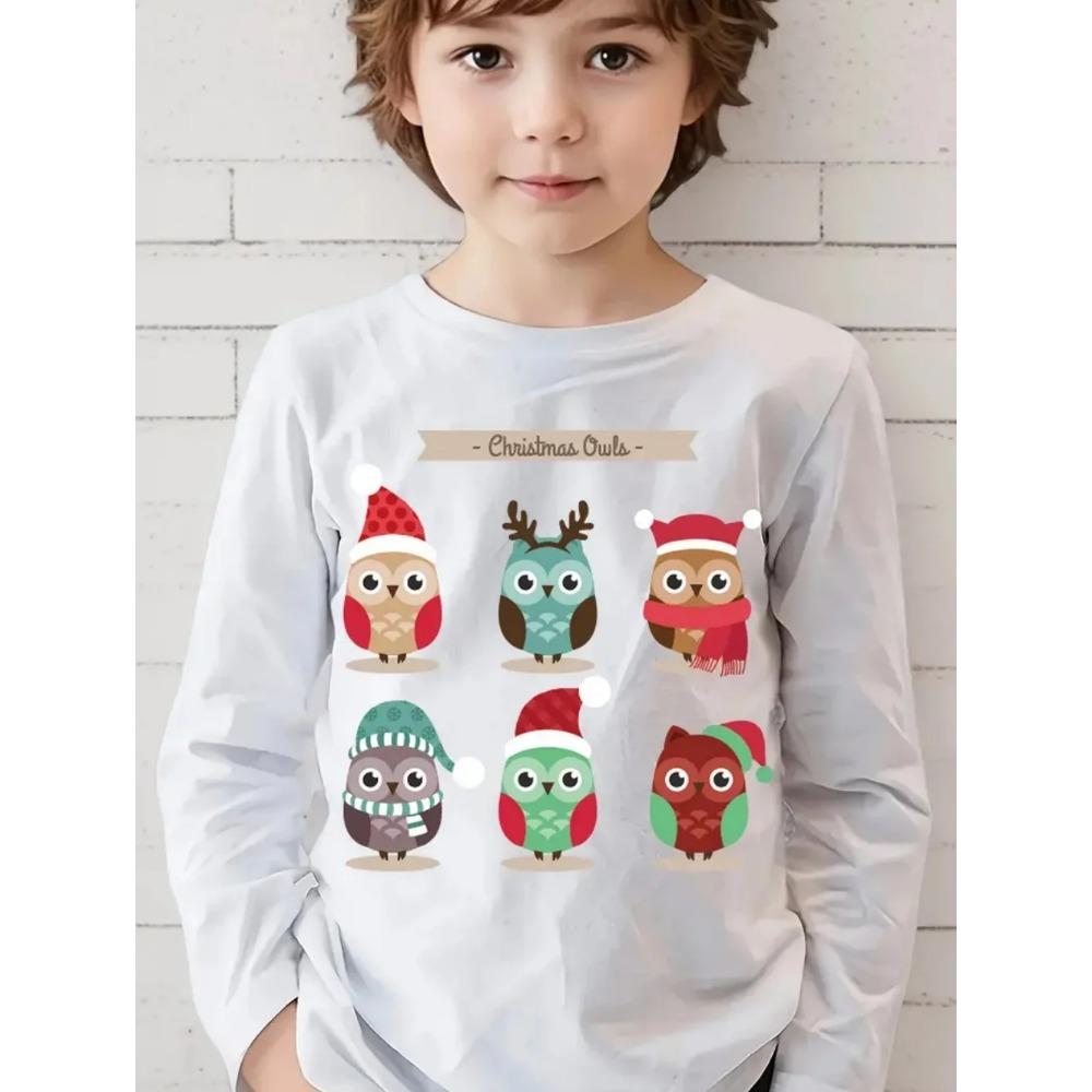 Spring and Autumn Round Neck 3D Christmas Theme Printed Top Fashionable Casual Long Sleeved Children's Boy T-shirts