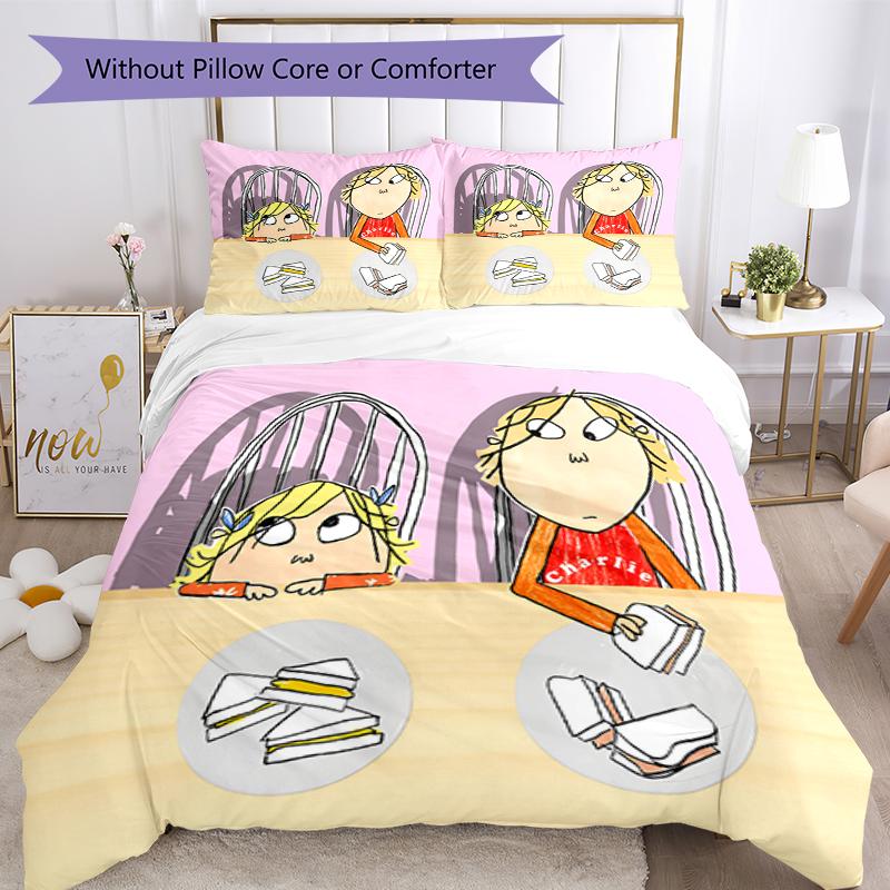 3pcs Charlie and Lola Bedding Set Duvet Cover Closure Includes 1 Duvet Cover & 2 Pillowcases, Soft and Comfortable for All Seasons.