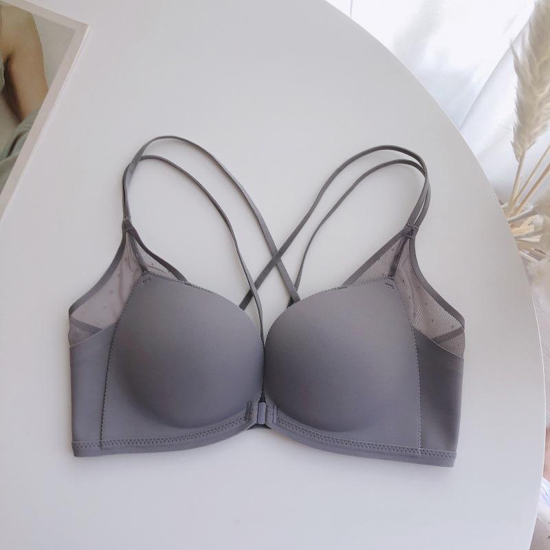 Japanese Light Cotton Lace Seamless Push-Up Bra Set with Front Buckle and Stylish Back Design