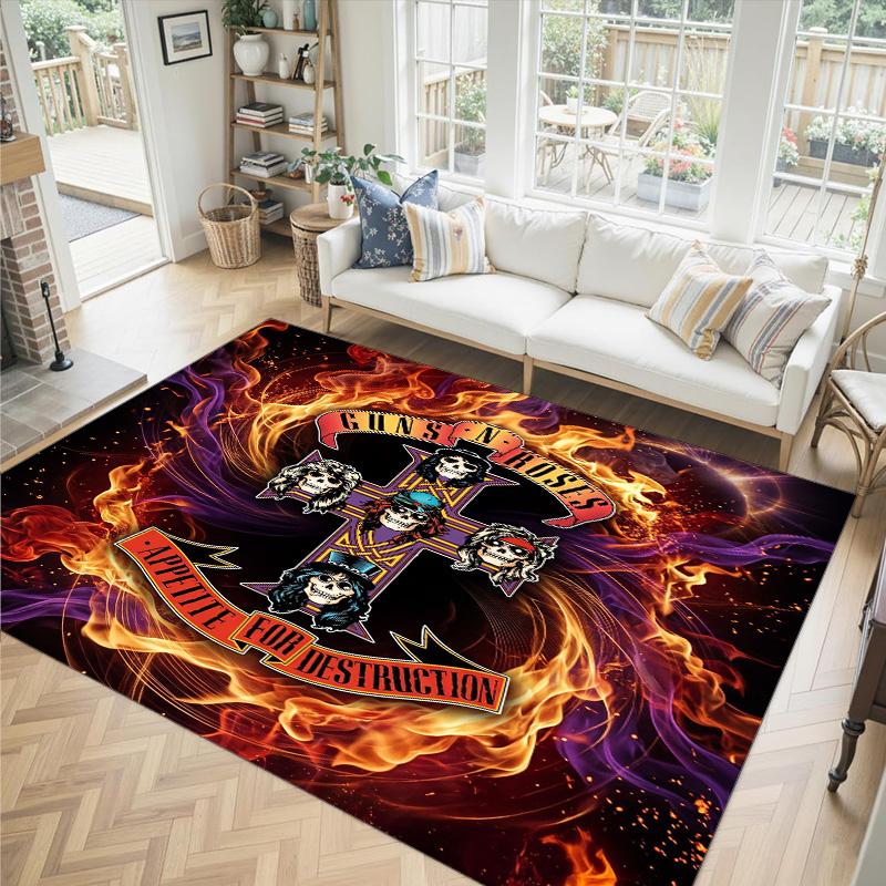 Guns N’ Roses Design Crystal Velvet Carpet Cozy Non?Slip Printed Rug For Bedroom Living Room Entrance