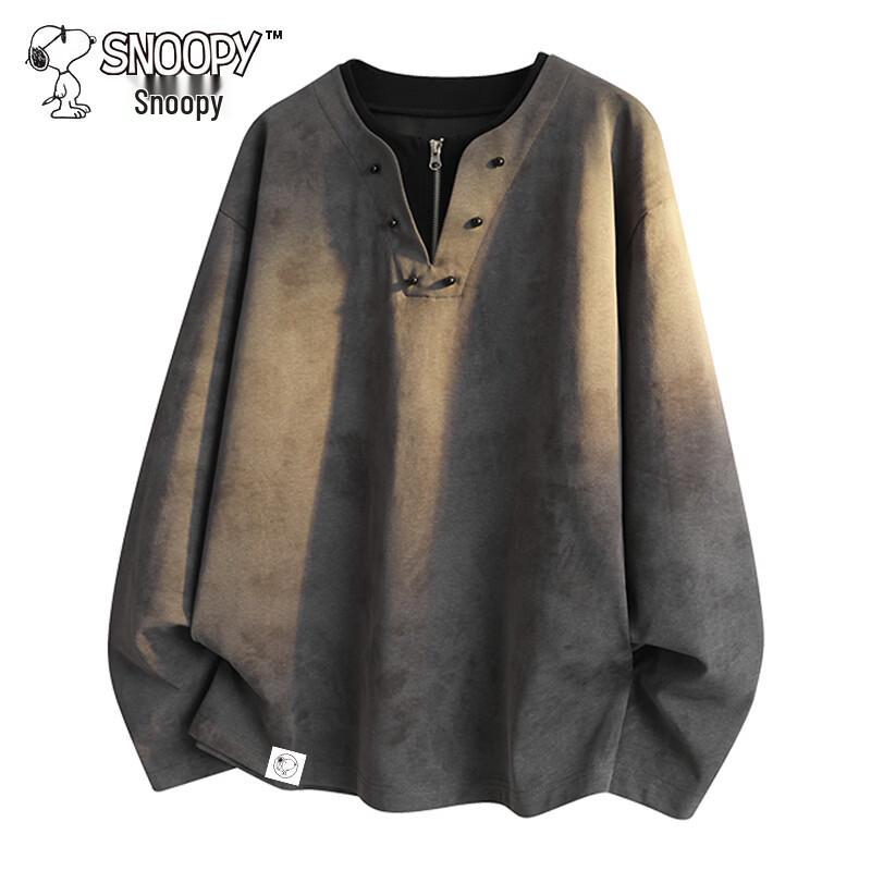 Snoopy Men's Retro V-Neck Half-Zip Long Sleeve T-Shirt