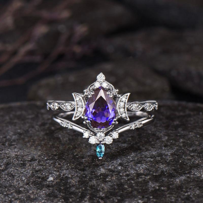 European and American new fashionable purple gemstone inlaid with luxury personalized women's ring