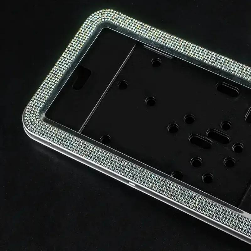 Bling Diamond Car Russian Auto License Plate Frame Holder Stainless Steel Auto Styling Exterior Accessories Women 53.5*12.5cm