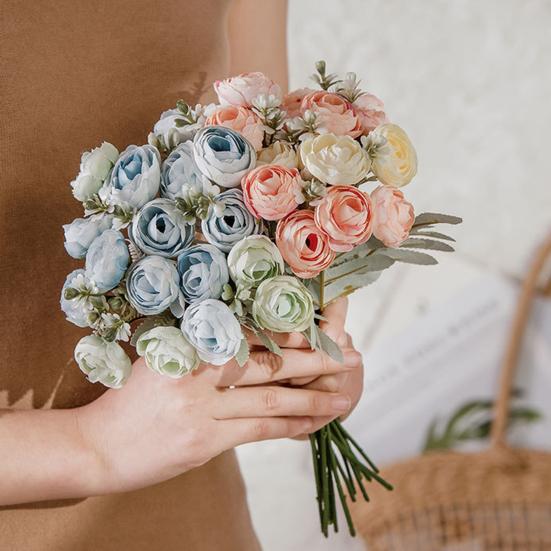 1 Bouquet Artificial Tea Bud Flower 18 Heads Non-withering Realistic No Watering