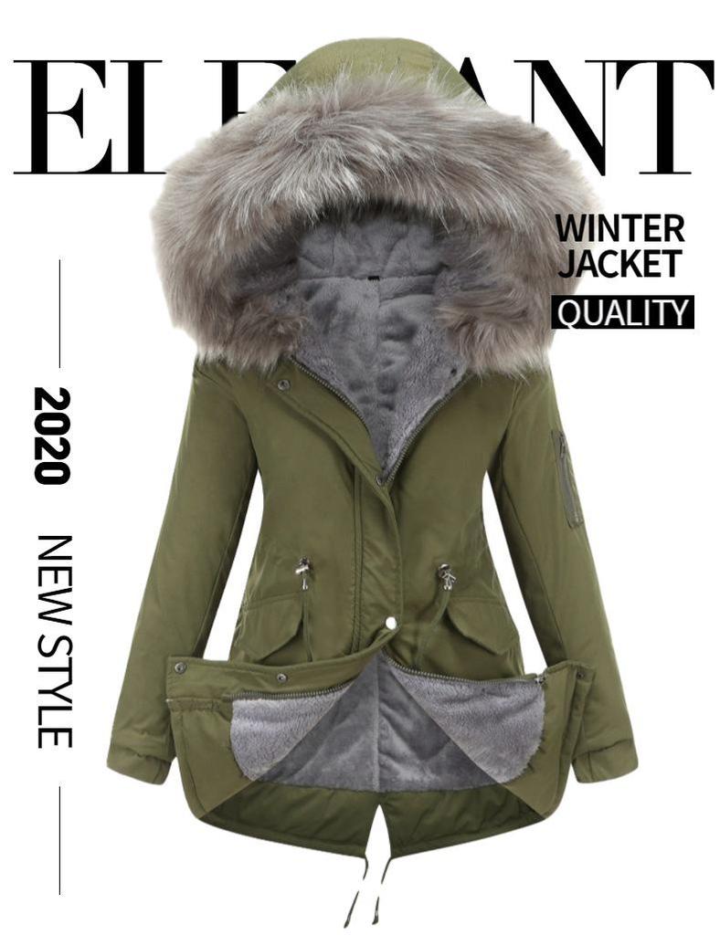 Парка хлопковая средней длины с капюшоном европейского размера - Зимняя теплая куртка на флисовой подкладке (Издание 2023 г.)