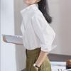 Женская белая рубашка с рукавом три четверти и воротником-стойкой - 2023 Ранняя осень Свободный топ