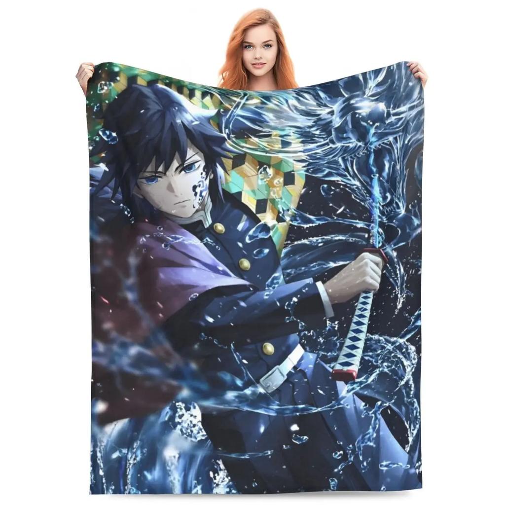 Водный столп Гию Томиока Одеяла Коралловый флис Плюшевое Аниме Клинок, рассекающий демонов Супермягкое Одеяло-плед для Автомобиля Дивана Кушетки Покрывало