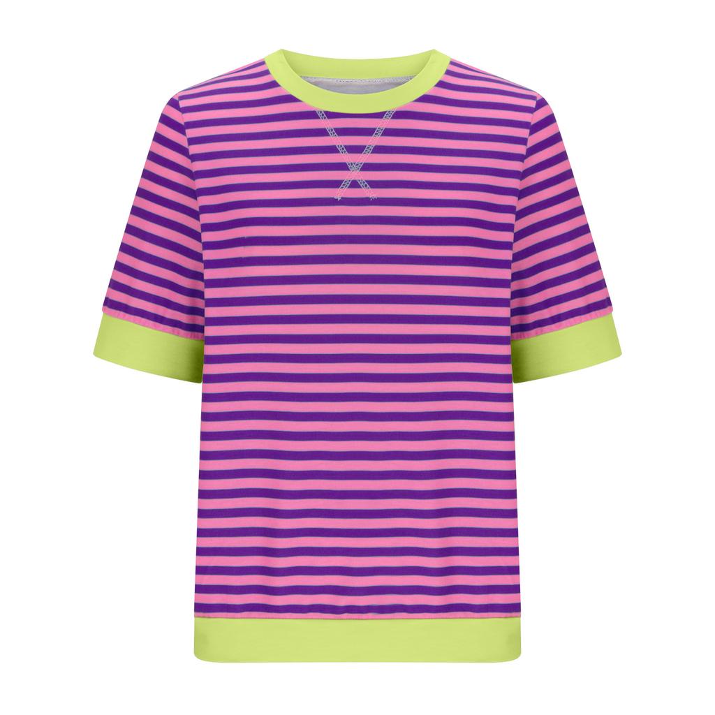 Женская летняя футболка в полоску с коротким рукавом и круглым вырезом