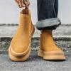 FashionAutumn Fashion Brand Men's Genuine Leather Mid Top Boots for Teenagers, Fashionable Anti Slip and Wear-resistant Chelsea Boots