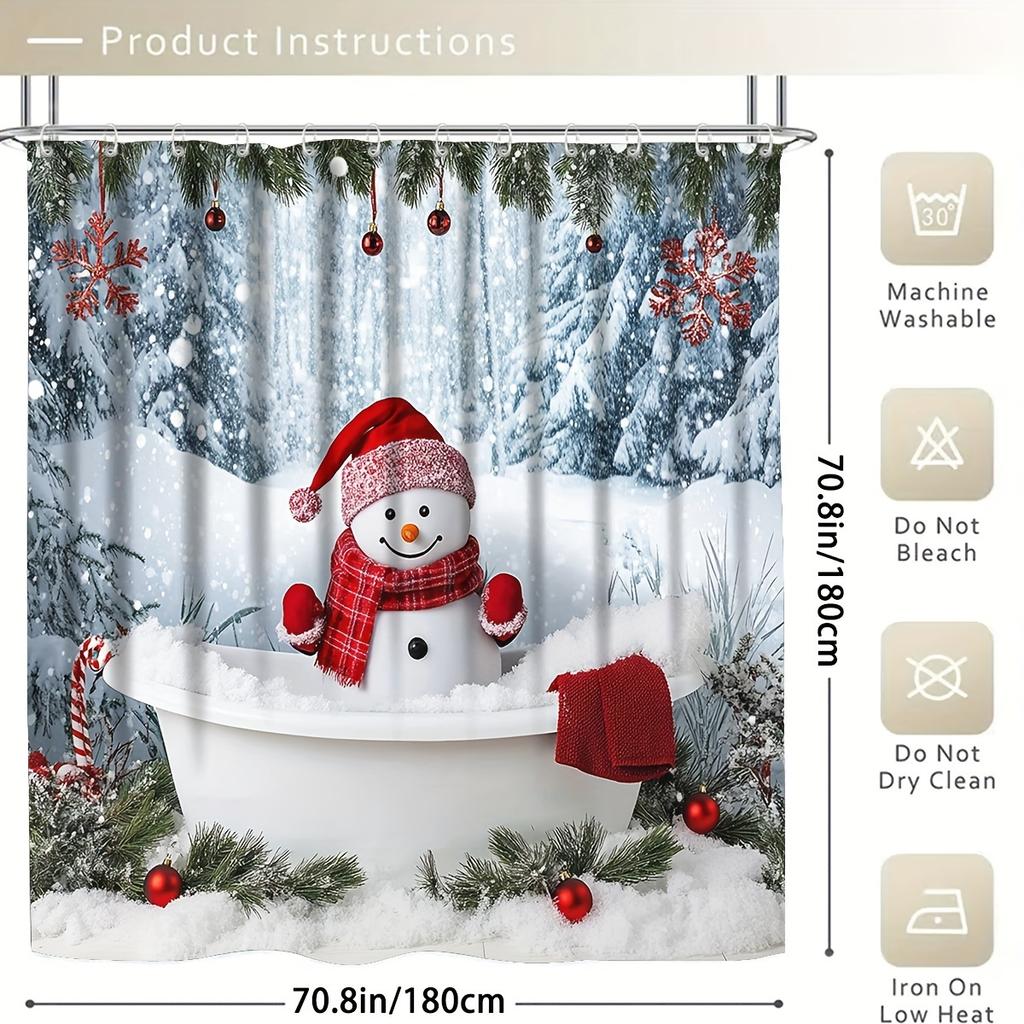 Набор из 4 предметов: шторка для душа для ванной, рождественская шторка для ванной с 12 крючками, нескользящие коврики, коврик для крышки унитаза, перегородка для ванной