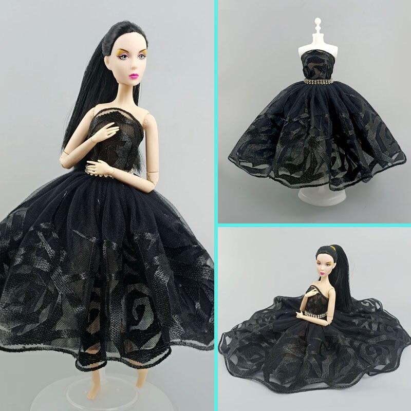 Черное балетное платье для куклы Барби, наряды, одежда, аксессуары для кукол 1/6, юбка со стразами, 3-слойное вечернее платье, игрушки для детей