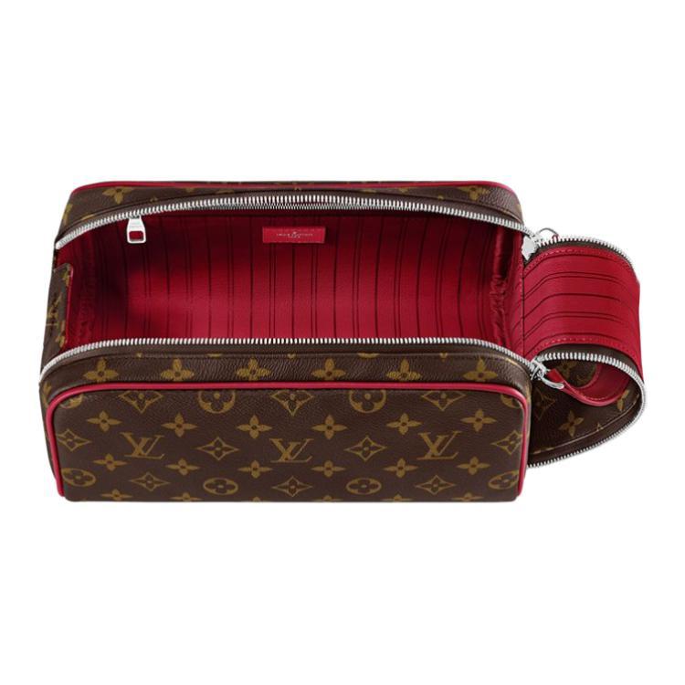 Louis Vuitton Косметичка с логотипом-буквой на молнии Кожаная сумка для туалетных принадлежностей Мужская косметичка Красно-коричневая M12640