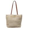 New Waffle Grid Straw Bag Lazy Wind Hollow Paper Rope Shoulder Woven Bag Large Capacity Casual Beach Women's Bag