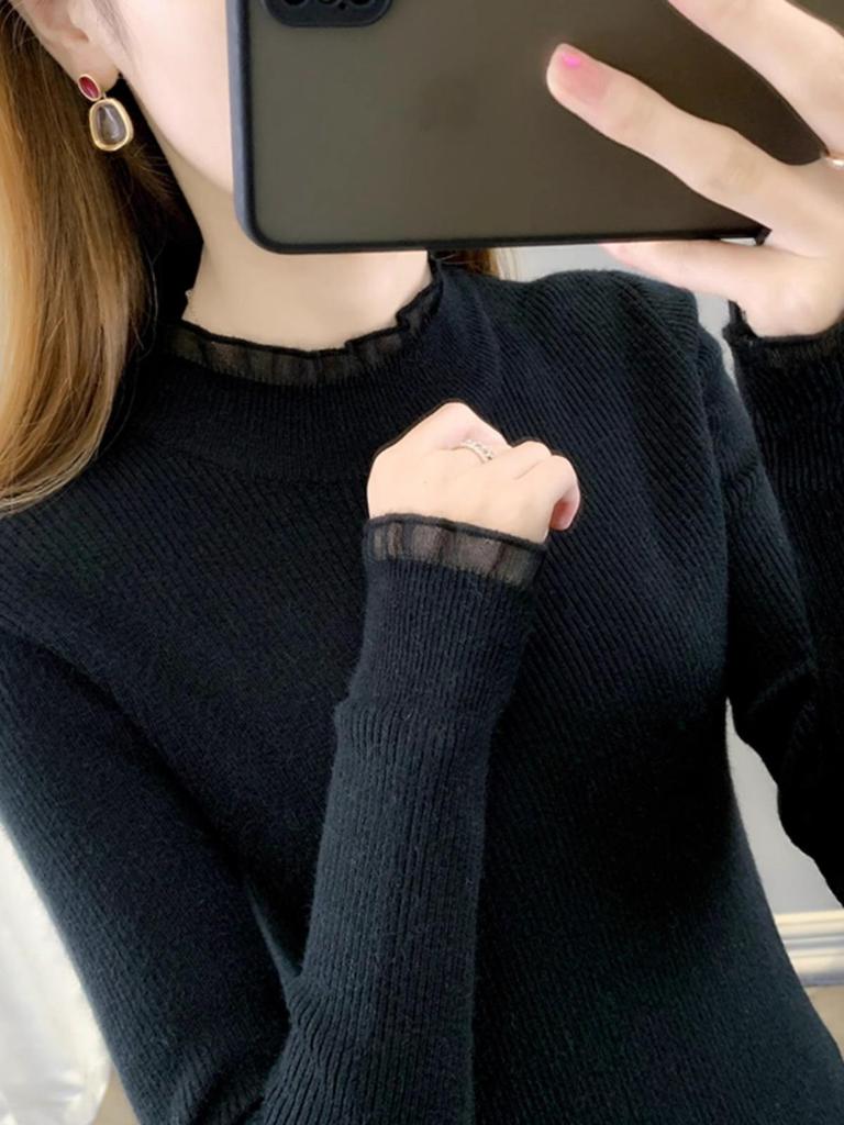 Women's Autumn 2024 Semi-High Neck Slimming Knitted Sweater Top
