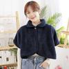 Yousheng Winter Short Shawl Buttoned Lapel Collar Imitation Lamb Wool Solid Color Windproof Warmth Oversized Shawl