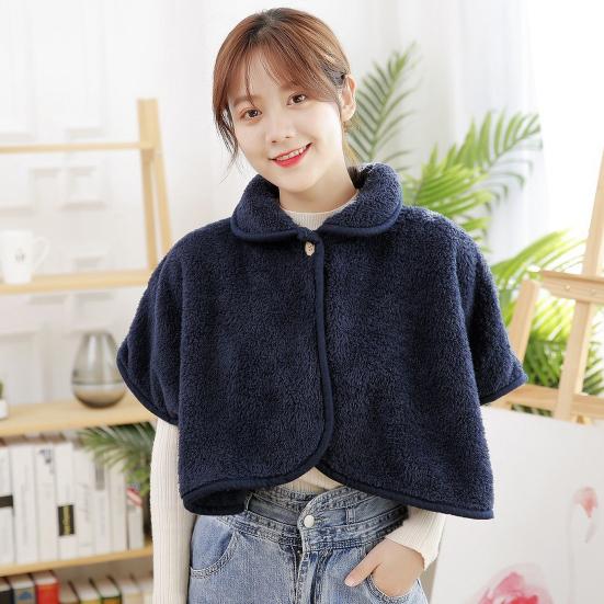 Yousheng Winter Short Shawl Buttoned Lapel Collar Imitation Lamb Wool Solid Color Windproof Warmth Oversized Shawl