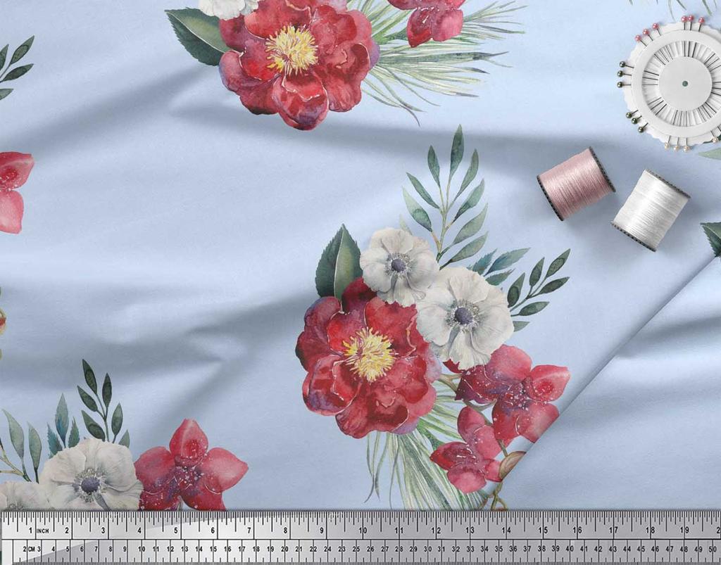 Soimoi Черная полиэфирная креповая ткань с цветочным принтом пионов и анемонов 1 ярд 42 дюйма