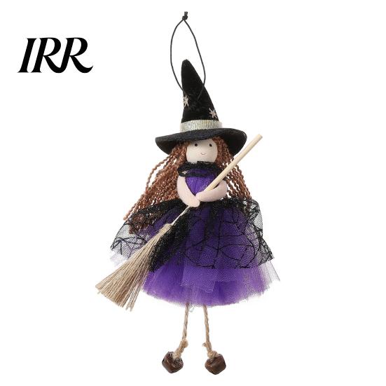 Halloween Party Decorations Witch Doll with Broom, Small Hanging Figurine Themed Gauze Skirt for Haunted House, Door Window Decor Cool Accessory