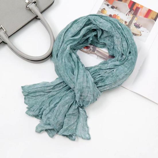 Women Scarf Solid Color Pleated Design Versatile Long Scarf Retro Style Versatile Comfortable Cotton Linen Shawl