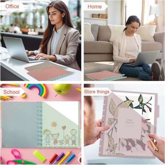 gisgfim 4set 5 Tab Discbound Pocket Dividers 8.5 x 11 with Pockets, Tabs & Colorful Plastic Dividers for Business Office(Boho)