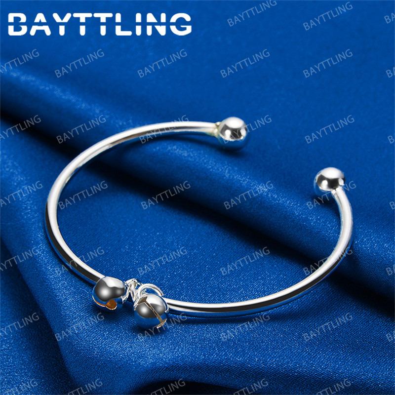 925 Sterling Silver Delicate Round Bead Open Bangle Fashionable Wedding Party Gift Jewelry for Women