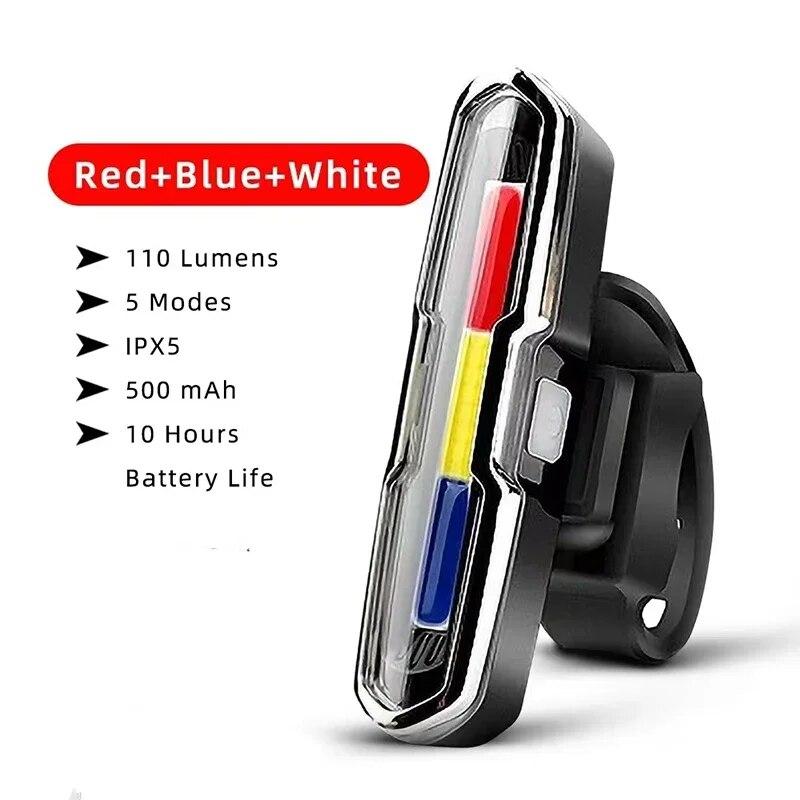 Bicycle Rear Light Waterproof LED USB Rechargeable Tail Light Cycling Flash Lamp Safety Mountain Bike Taillight Red Blue White 7