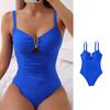 Sexy V Neck One Piece Swimsuit Women Hollow Out Pleate Tummy Control Swimwear Beach Bathing Suit Slim Monokini