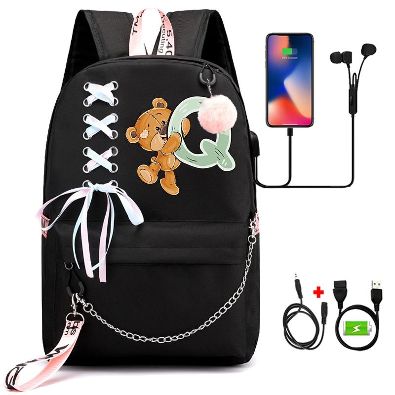 Рюкзак с принтом «Маленький медведь», 26 английских букв, детский рюкзак для школы для мальчиков и девочек, сумка для книг с героями мультфильмов, кавайная школьная сумка для школьников
