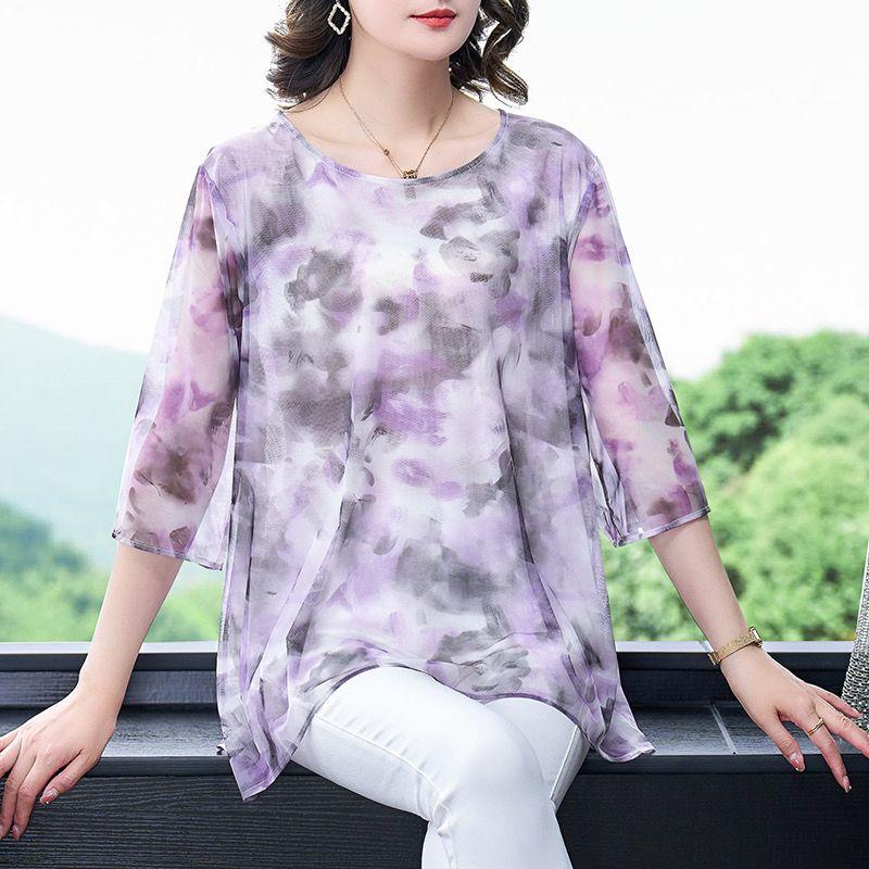 Весенне-летняя женская шифоновая рубашка, модная тонкая, чтобы прикрыть живот, сетчатая марлевая блузка с тонкими секциями, новая женская рубашка